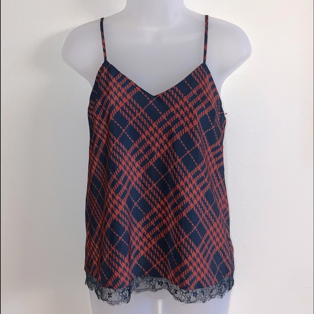 Red & Blue Plaid Patterned Camisole w/ Lace Trim by Timing - Sz. S